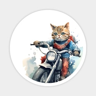 Tabby Cat, Motorcycle, Watercolor Magnet